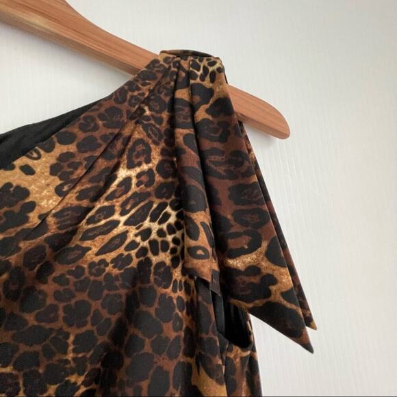 David Meister leopard party dress ruched at the side asymmetrical neckline sz 6 - Picture 4 of 9
